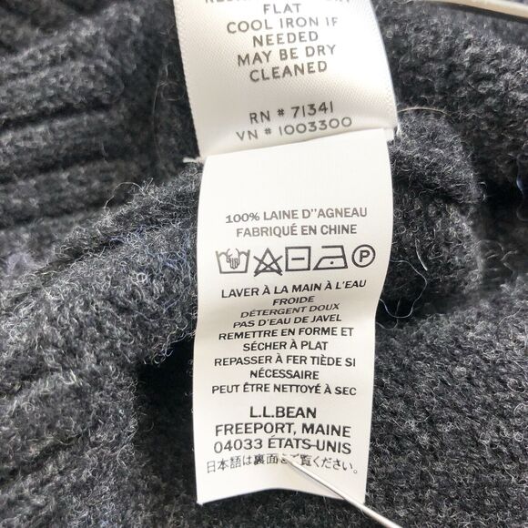 LL Bean Lambs Wool Sweater Mens Medium Cable Knit Chunky Fair Isle Gray - Picture 9 of 9